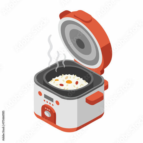 Isometric Detailed Rice Cooker Kitchen Appliance Cooking Device Illustration