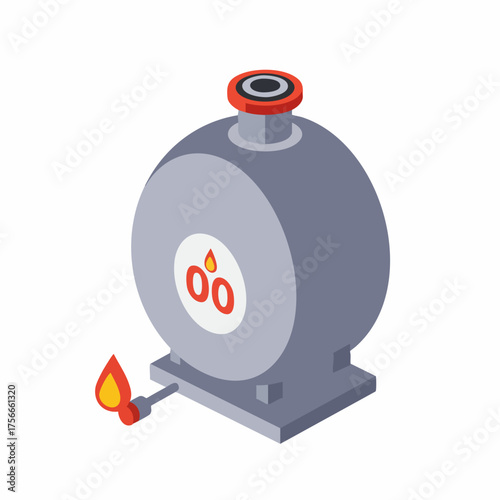 Isometric Flat Illustration Boiler for Heating System Appliance and Equipment