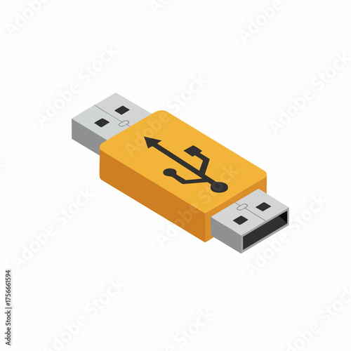 Isometric Style Double Ended USB Flash Drive Memory Stick Isolated