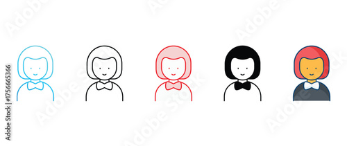 Waitress icon set multiple style collection