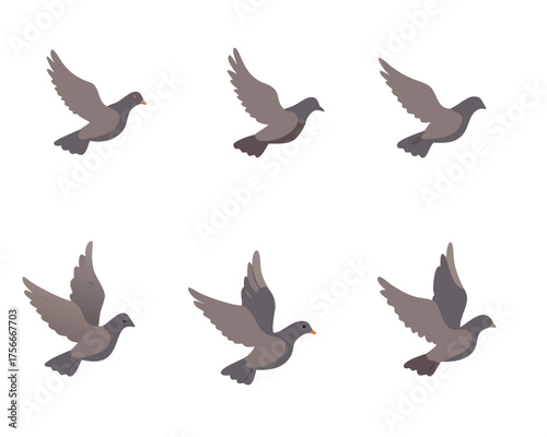 Pigeon animation. Bird motion wings in heaven, birds sequence frame sprite cycle movement flight feather 2d animated dove flying migratory pigeons, cartoon neat vector ... See More