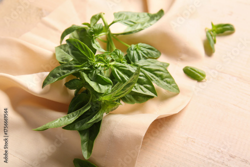 Fresh green basil leaves on...