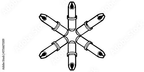 Illustration of lipsticks arranged in a star pattern beauty product makeup cosmetics fashion style design art 100