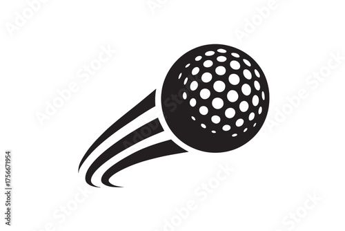 Black golf ball with motion trails on white background sport game