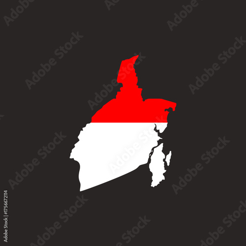 south kalimantan island map with Indonesia flag color design. red and white national flag shape representing Indonesian territory on dark background. borneo island map vector for geography and travel