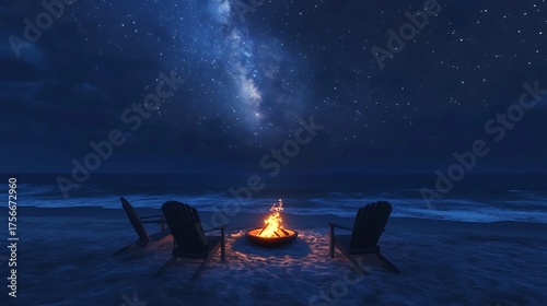 A mesmerizing sunset silhouette of a campfire in the forest by the lake