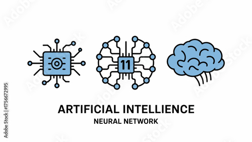 Illustration of Artificial Intelligence, Neural Network Concepts and Technological Advancements