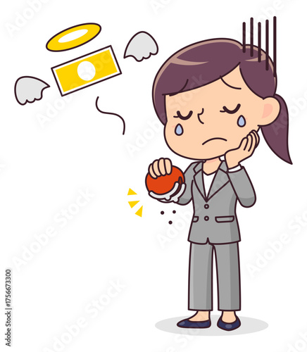 財布が空っぽで悲しむスーツ姿の女性