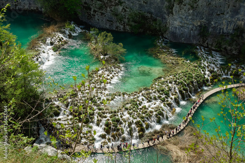 upper view of Plitvice Lakes National Park. spectacular waterfalls, lakes and flora in Croatia