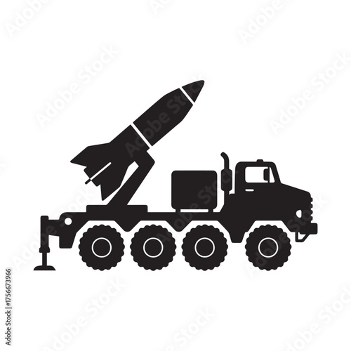  Mobile Missile Launcher Silhouette On White Background. 