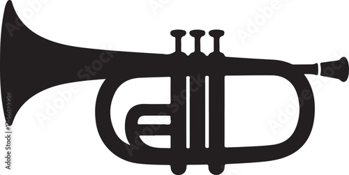 black silhouette of bugle on white background, vector