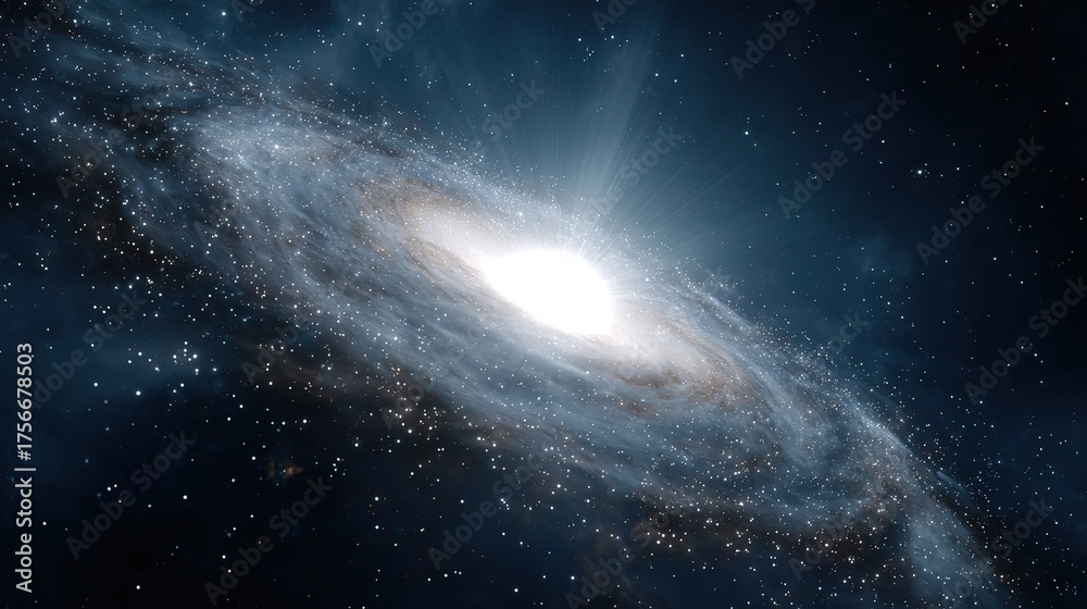 Fototapeta premium A vibrant spiral galaxy with a bright central core surrounded by countless stars and nebulae in deep space