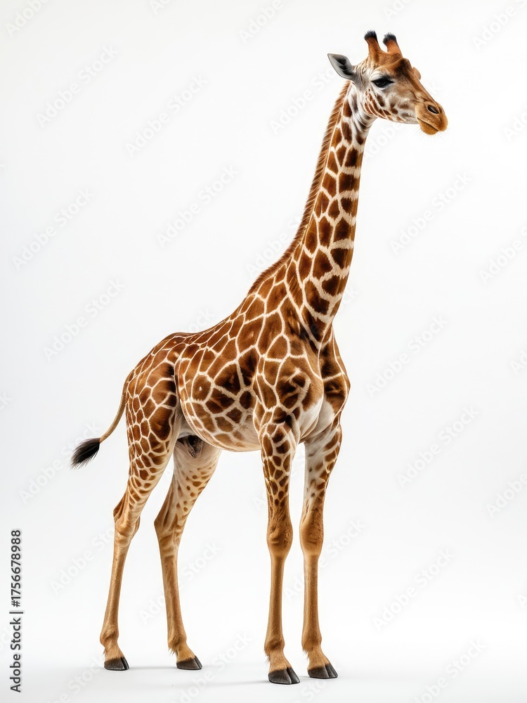 Fototapeta premium Tall giraffe stands gracefully, showcasing its patterned coat