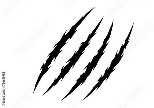 Claw mark vector silhouette set. Claws beast ripped marks.