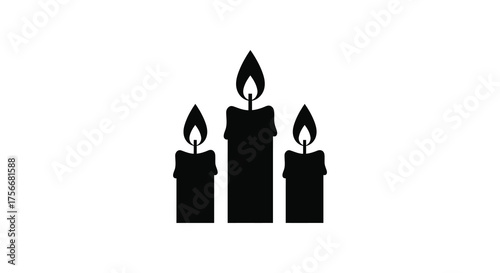 Three lit candles of varying heights casting a warm glow in a simple black silhouette against a white background