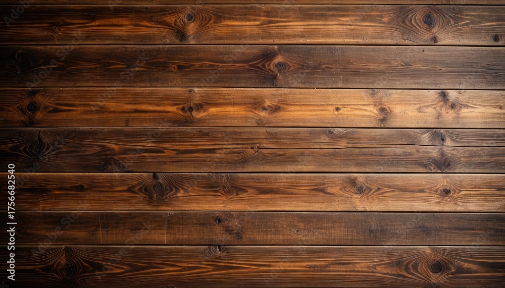 Naklejka premium Close-up of aged wooden planks, warm brown tones, textured, horizontal
