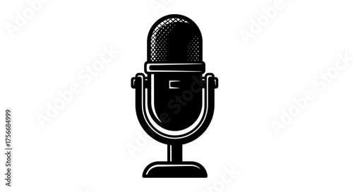 Vector  illustration of a classic microphone with a rounded head and a sturdy stand design style