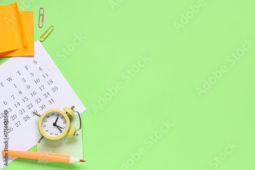 Calendar with alarm clock, ...