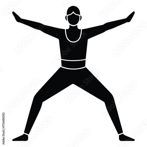 person performing yoga warrior pose  flat minimal