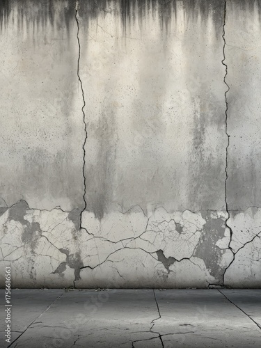 Aged concrete wall showing weathering, cracks, and stains
