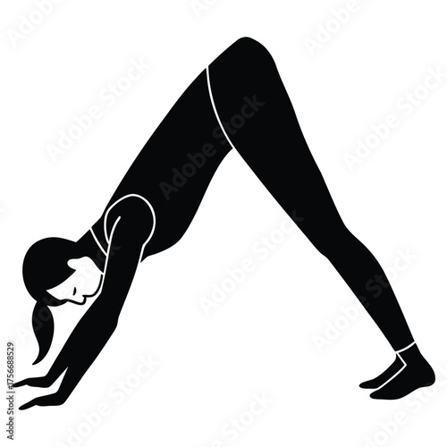 woman doing downward dog yoga pose vector