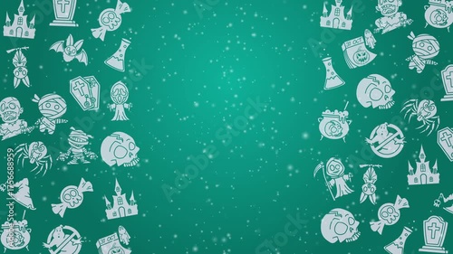 Animated Halloween pattern with fun green seamless pattern. doodles halloween suitable for invitations, wallpaper and backgrounds. Loop motion graphic.