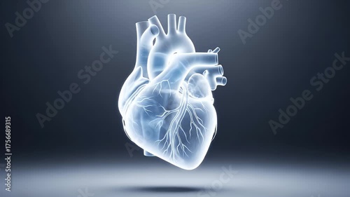 Digital Render of Anatomical Heart Structure Illuminated on Gray Background