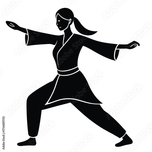 woman practicing tai chi flowing vector