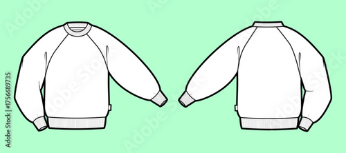 Raglan Sleeve Crewneck Sweatshirt Technical Flat Sketch