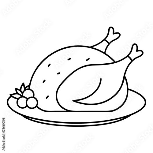 Outline drawing of a thanksgiving turkey on transparent background silhouette