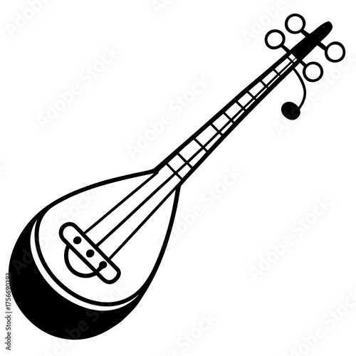 Illustration of a stringed musical instrument on transparent background silhouette