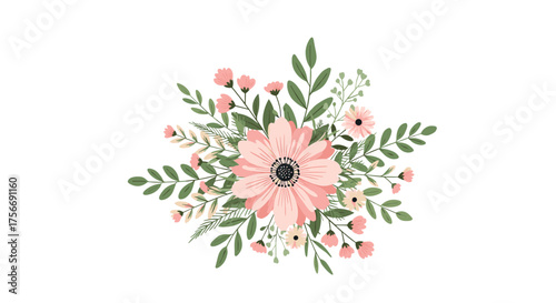 A delicate collection of pink and blush flowers with green foliage for a springtime celebration.