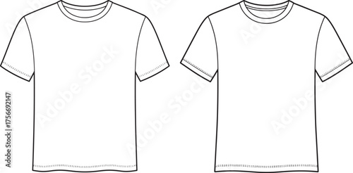 Two blank t shirt outlines front and back silhouette