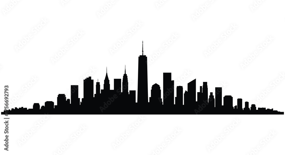 Fototapeta premium Iconic new york city skyline silhouette against a clean white background showcasing modern architecture and skyscrapers silhouette