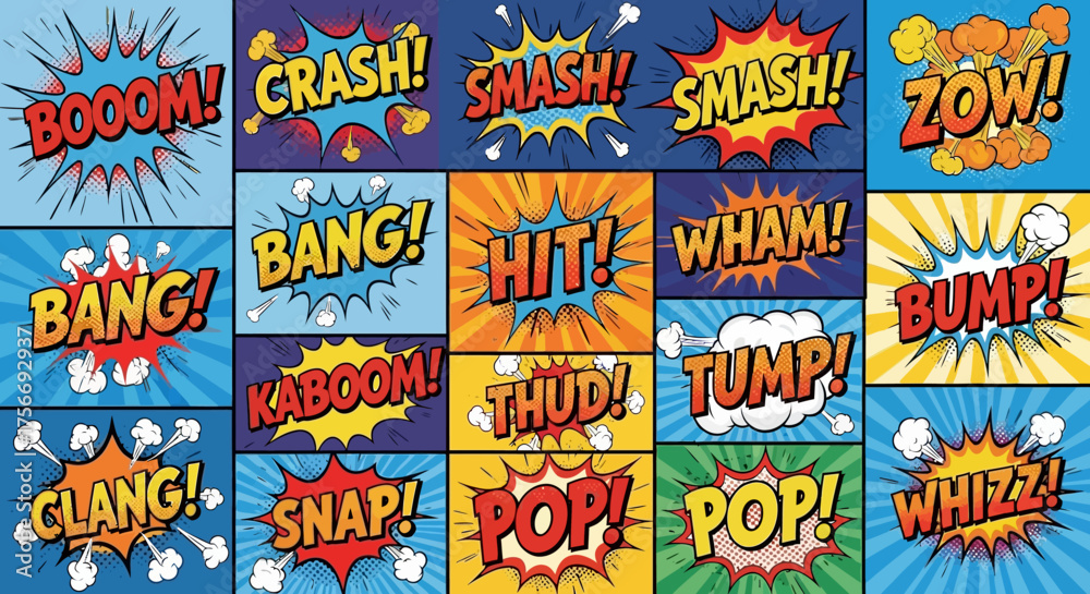 Obraz premium Comic Speech Bubbles Colorful Pop Art Style Retro Expressions