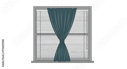 Window with curtains realistic style closed blinds interior view home comfort