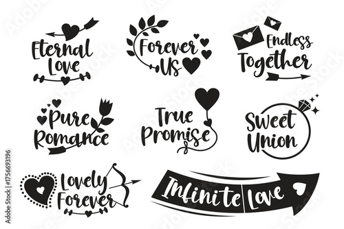 Romantic Love Quotes Vector Typography Set