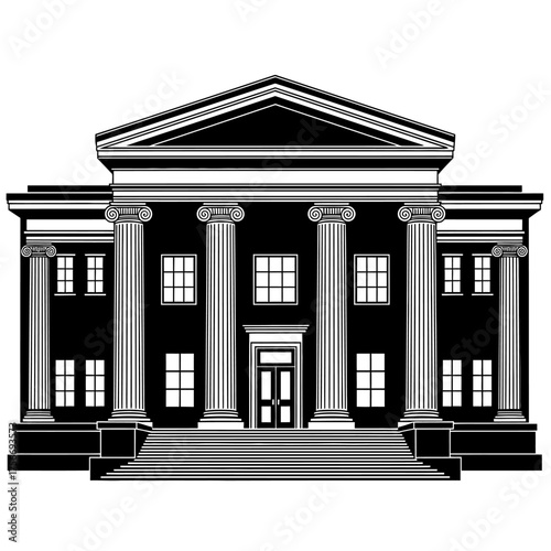Courthouse Building Monochrome Depiction Classical Architecture Prominent Columns Justice Theme