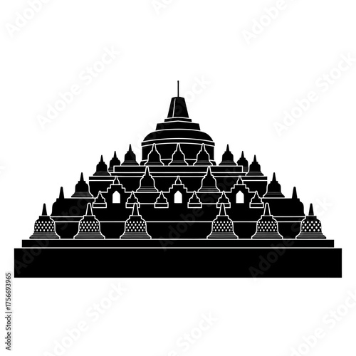 Borobudur Silhouette Black and white depiction Ancient temple Java Indonesia Cultural heritage