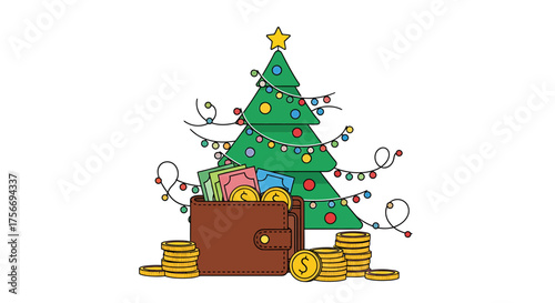 Wallet, Coins, Christmas Tree, Indoor, Side View, Whisk_6d457fbc8bf80408bd148785271f8355dr.eps Concept