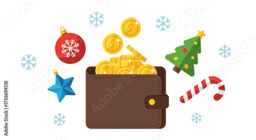 Holiday Savings Action, Wallet, Christmas, Festive Illustration, Whisk_7ebc0b53d3de95085b44da4fa923bc6ddr.eps Concept, Flat View