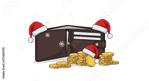 Holiday Wallet with Santa Hats and Coins, Business Savings, Indoor, Illustration, Whisk_e243ad85e19a4d1b86a49819724f739edr.eps Concept