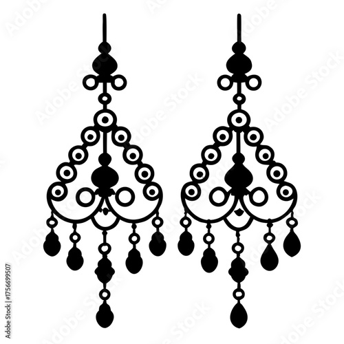Two ornate chandelier earring silhouette art on transparent background