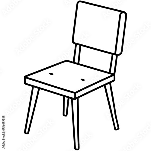 Outline drawing of a simple wooden chair on transparent background silhouette