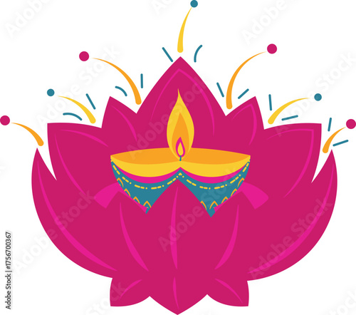 Colourful Traditional Lotus Diya for Diwali Celebration Bright Indian Festive Design