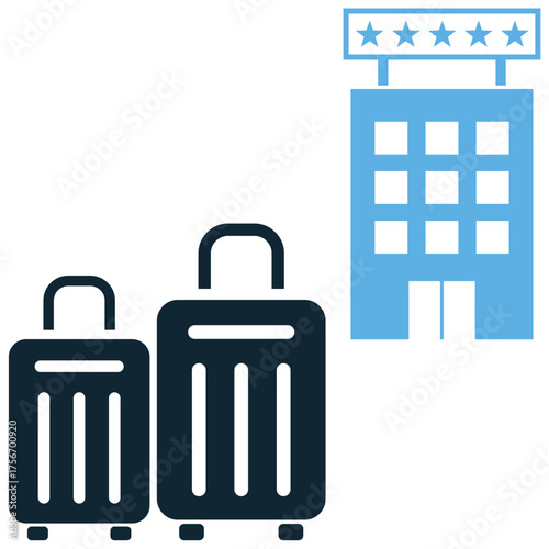 Hotel luggage icon vector. Ideal for bellhop service, baggage handling, and guest property themes. This graphic symbolizes travel bags being cared for by the hotel.