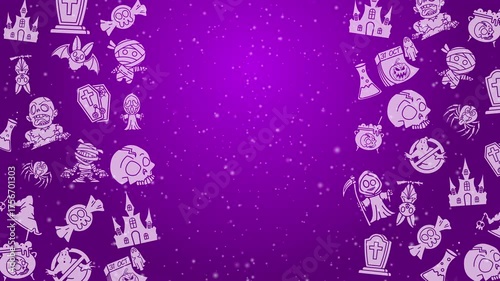 Animated Halloween pattern with fun purple seamless pattern. doodles halloween suitable for invitations, wallpaper and backgrounds. Loop motion graphic.