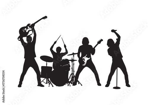 Vector art of silhouette of a rock and roll band performing