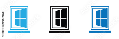 Fresh open window icons offering modern architectural design concept,Window vector icon in different styles isolated on white background