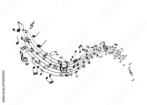 Vector art of wavy musical notes on a stave